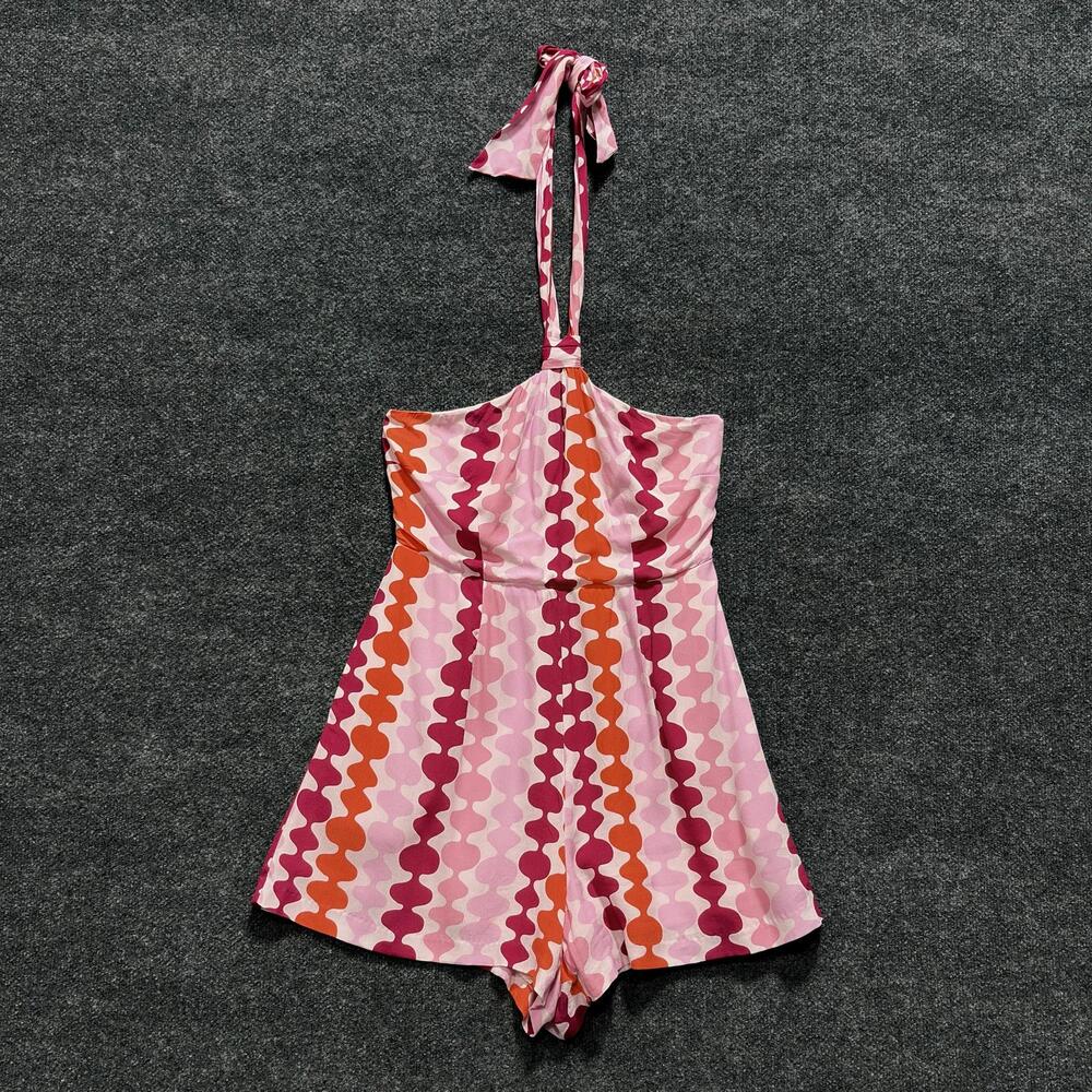 Hutch Romper Womens 8 Pink Halter Striped Retro Print Lined Summer Casual